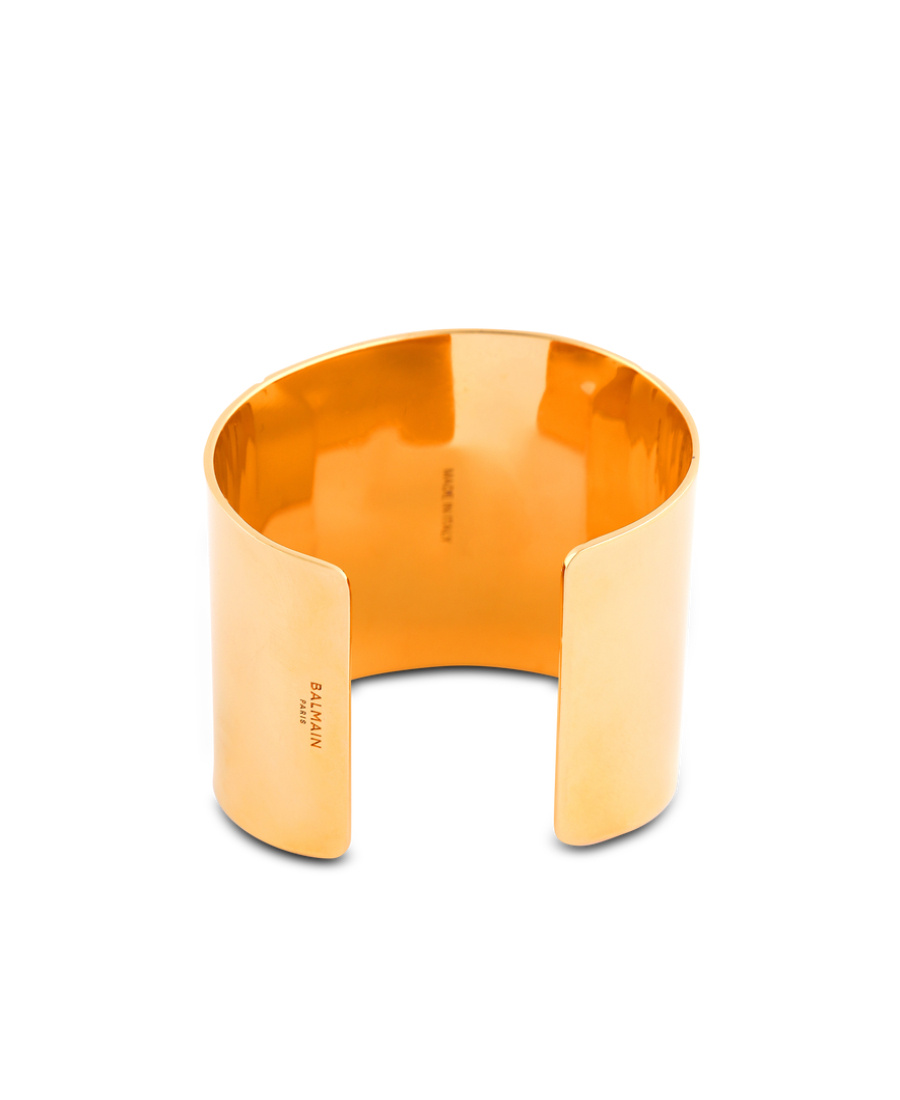 Balmain Tubular Bracelet In Engraved Brass In Gold