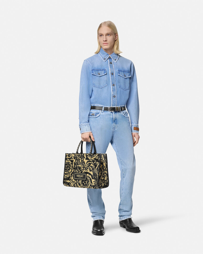 Versace Stonewashed Denim Shirt In Blue