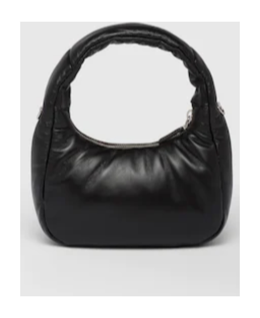 Prada Enamel Triangle-logo Leather Shoulder Bag In Black
