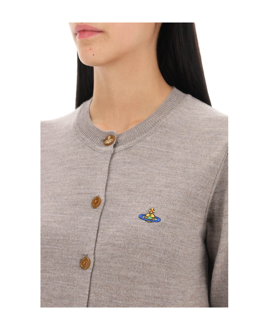 Shop Vivienne Westwood Orb-embroidered Virgin-wool Cardigan In Gray