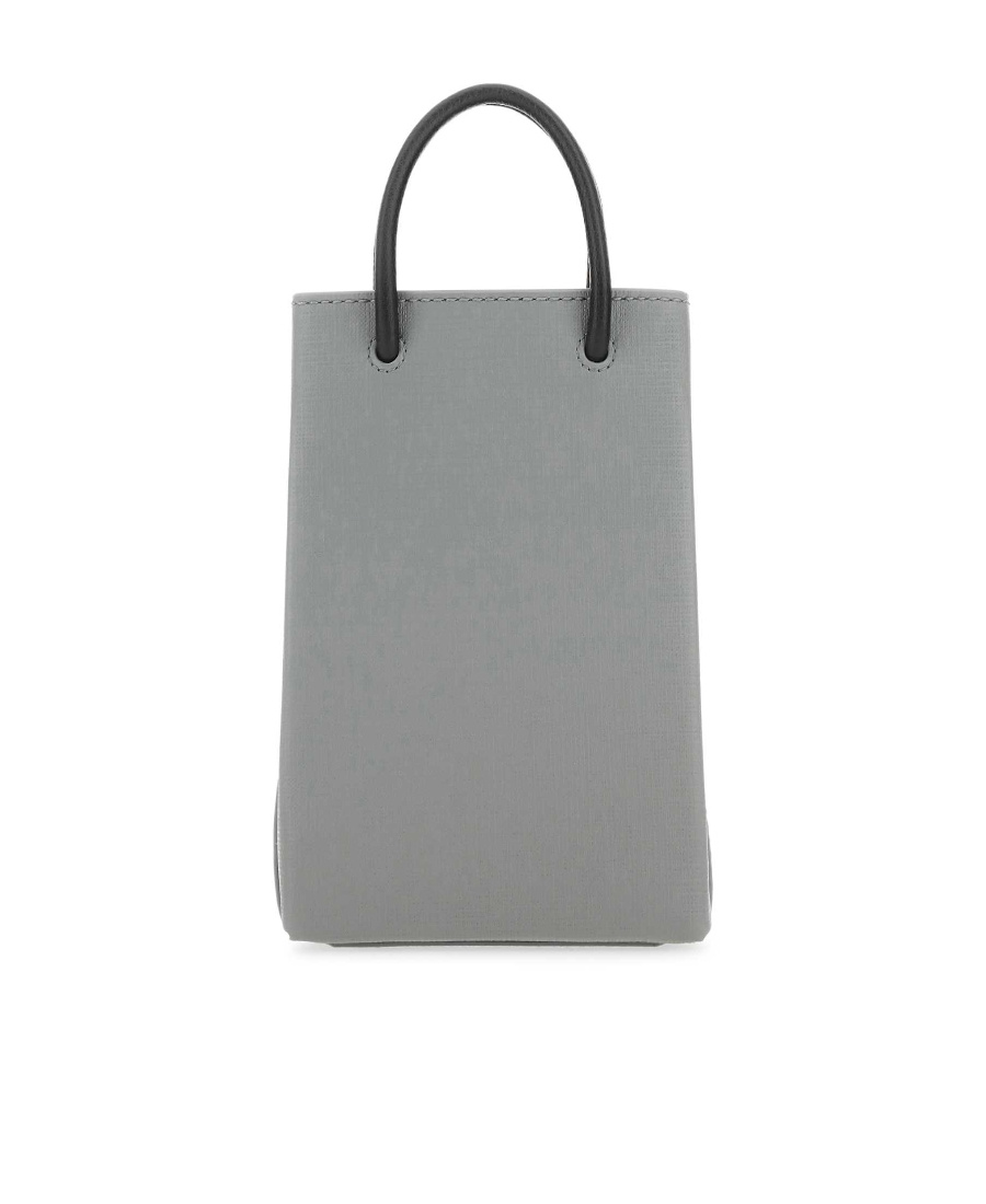 Shop Balenciaga Logo-print Leather Phone Case In Gray