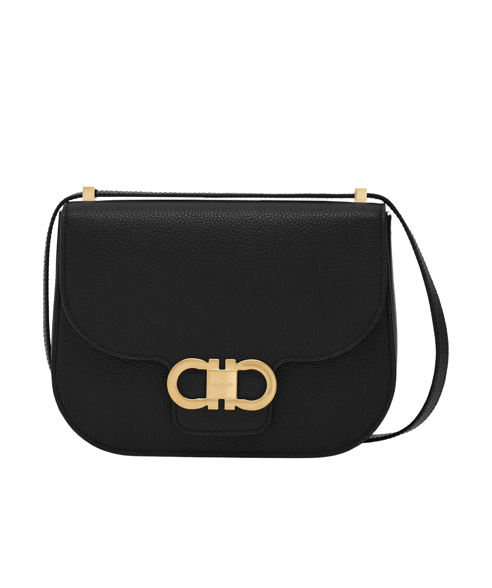 Shop Ferragamo Double Gancini Crossbody Bag In Black