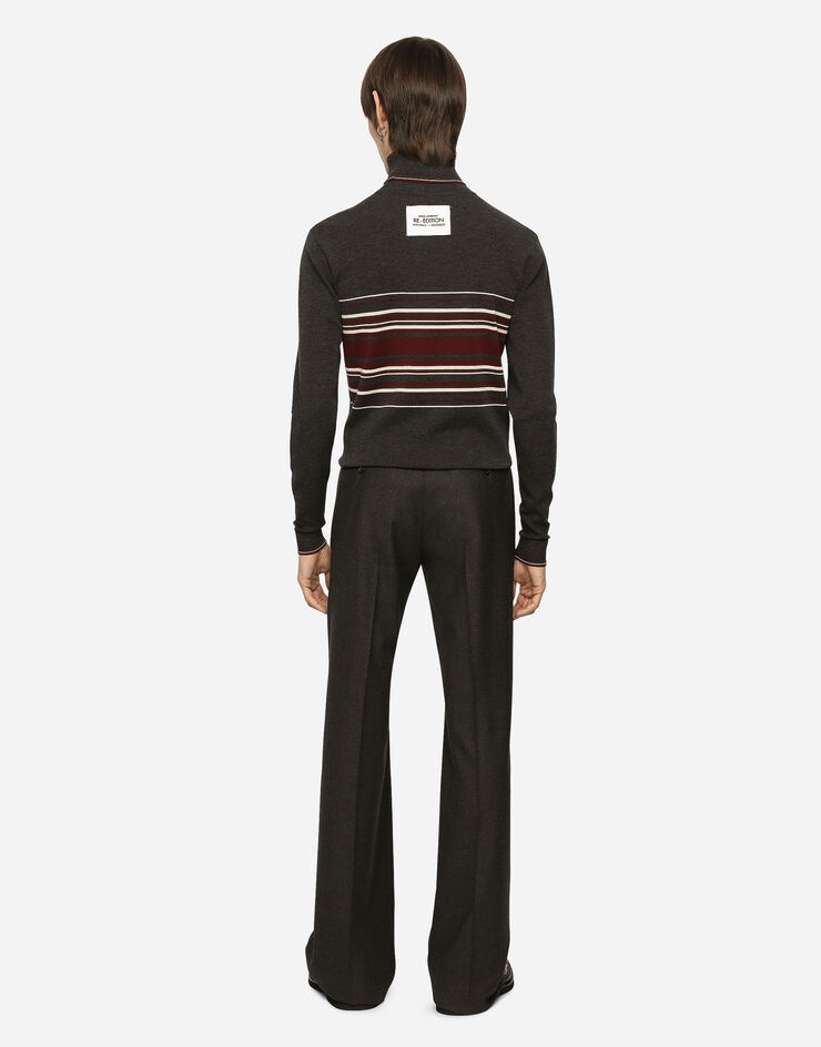 Dolce & Gabbana Turtleneck Virgin Wool Sweater With Unbalanced Stripe Motif In Black