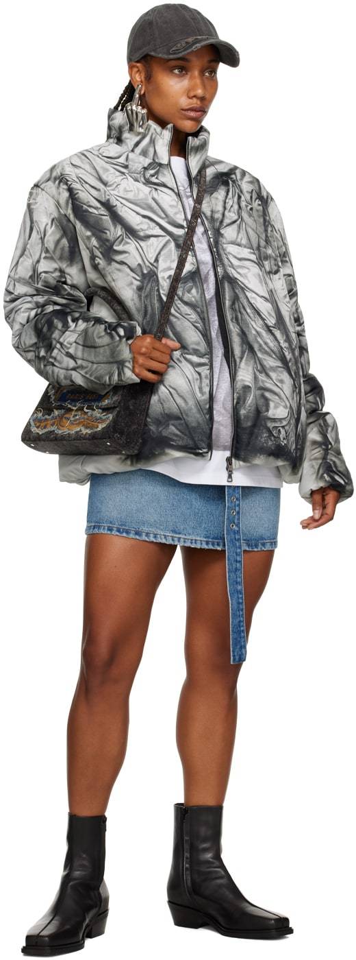 Y/project Compact-print High-neck Jacket In Gray