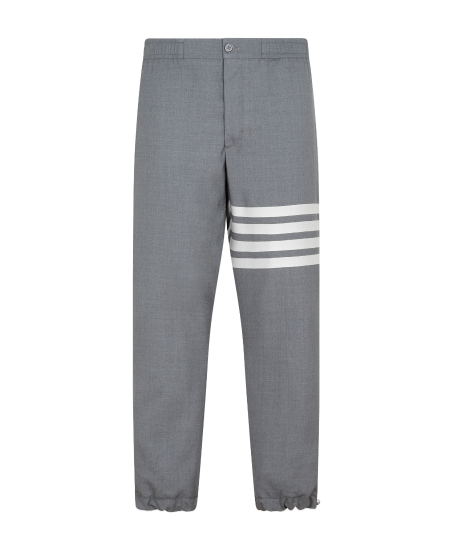 Shop Thom Browne Track Trouser W/ Elastic Waist Drawcord Cuffs In Engineered 4 Bar Plain Weave Suiting In Gray