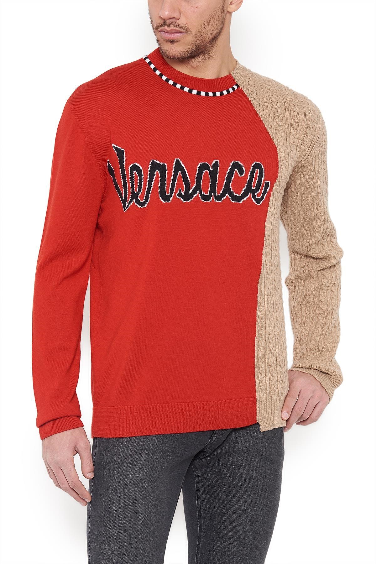 VERSACE LOGO INLAID KNITTED WOOL SWEATER 