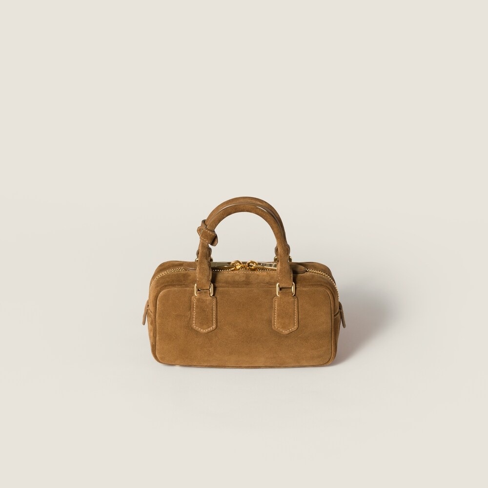 Miu Miu Arcadie Padded Suede Tote In Green