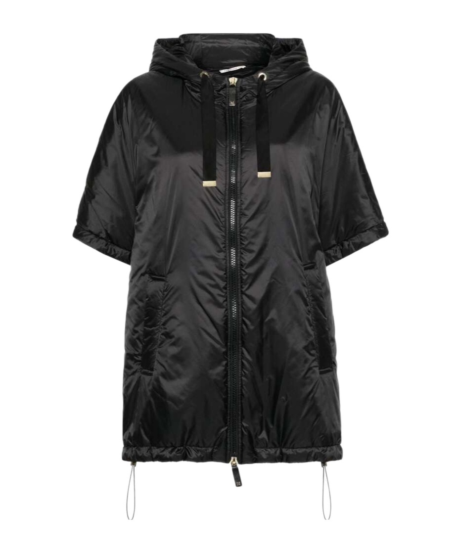 Max Mara Padded Cape With Hood In Water-repellent Canvas In Black