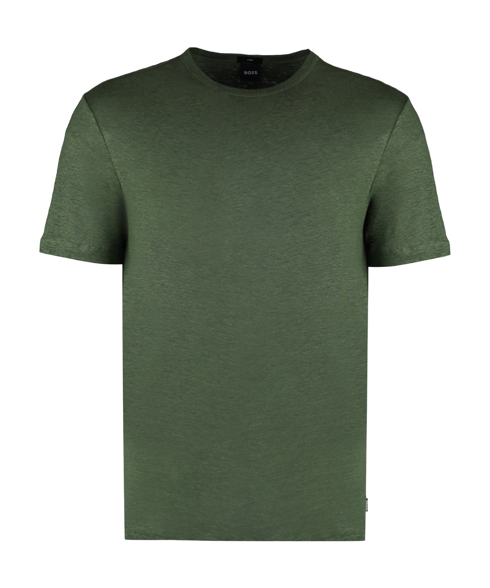 Hugo Boss Round-neck Linen T-shirt In Green