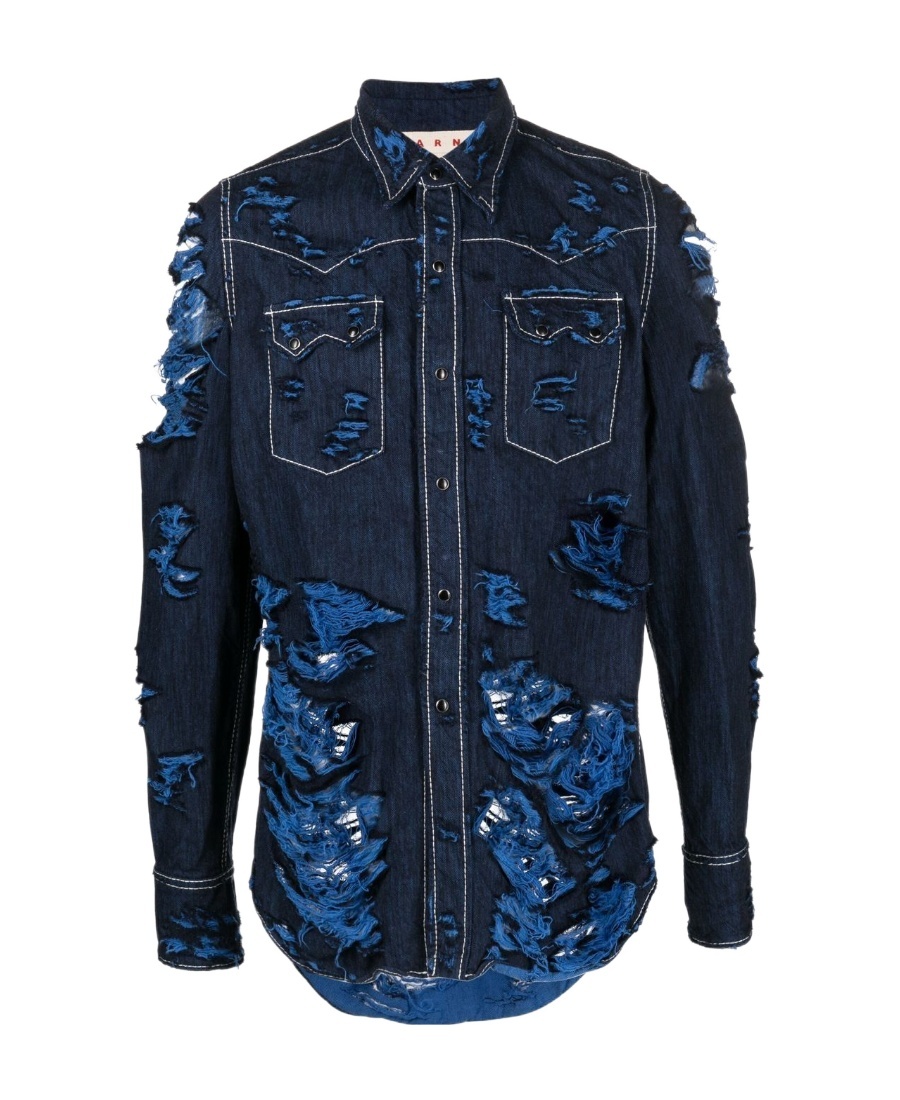 Marni Distressed Denim-effect Shirt In Black