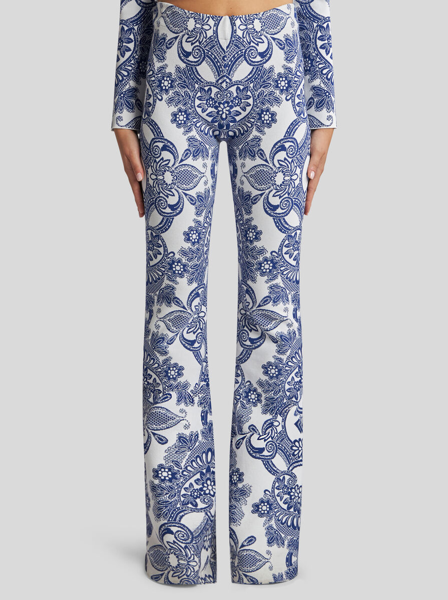 Etro Knit Trousers With Lace Motif In Gray