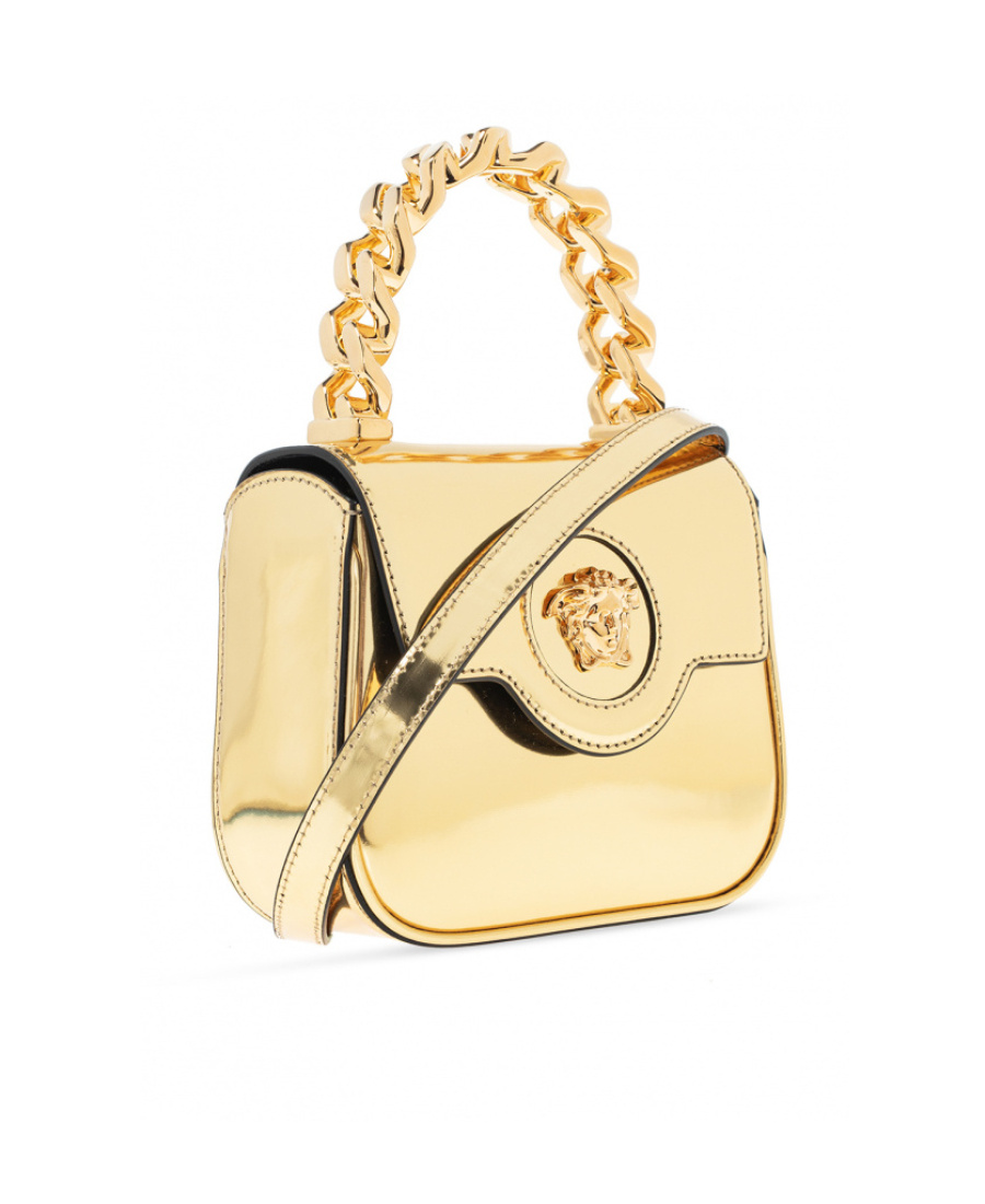 Versace Medusa Polished Leather Bag In Nude