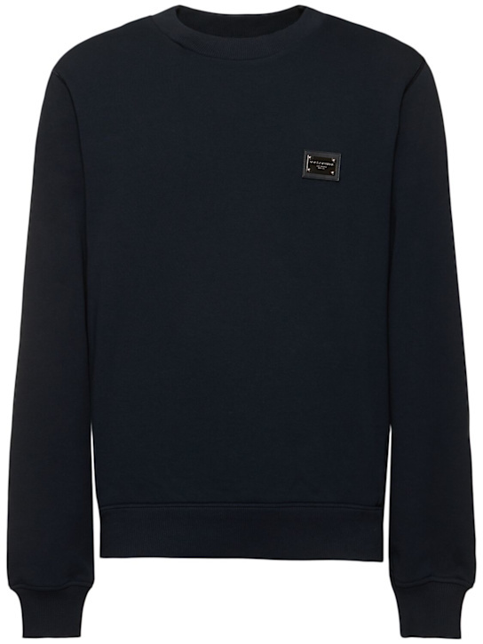 Dolce & Gabbana Cotton Crew-neck Sweatshirt With Ribbed Finish In Blue