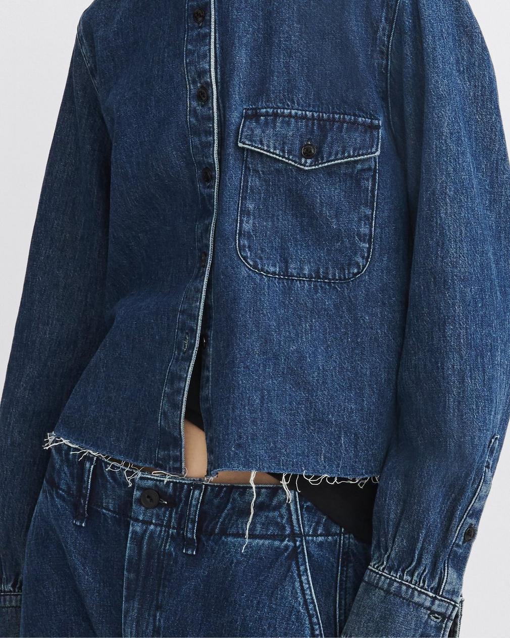 Shop Rag & Bone Maxine Cropped Denim Shirt In Blue