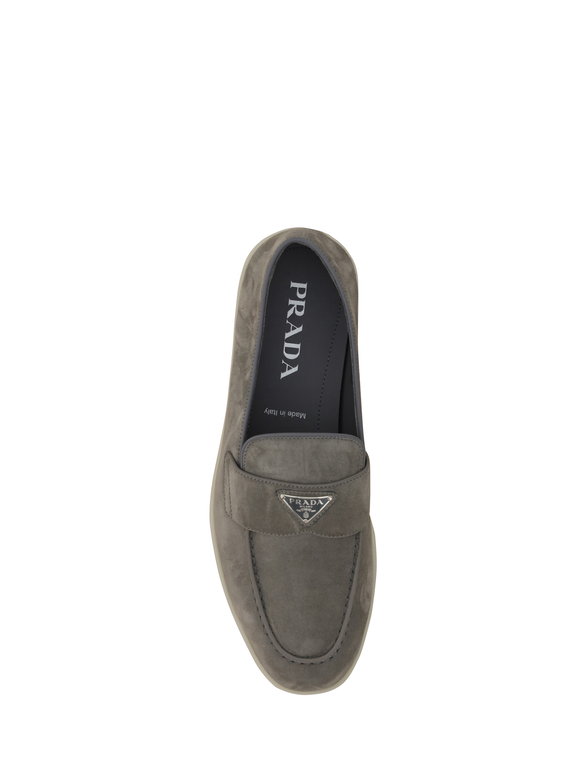 Prada Refined Loafers With Textured Finish In Gray