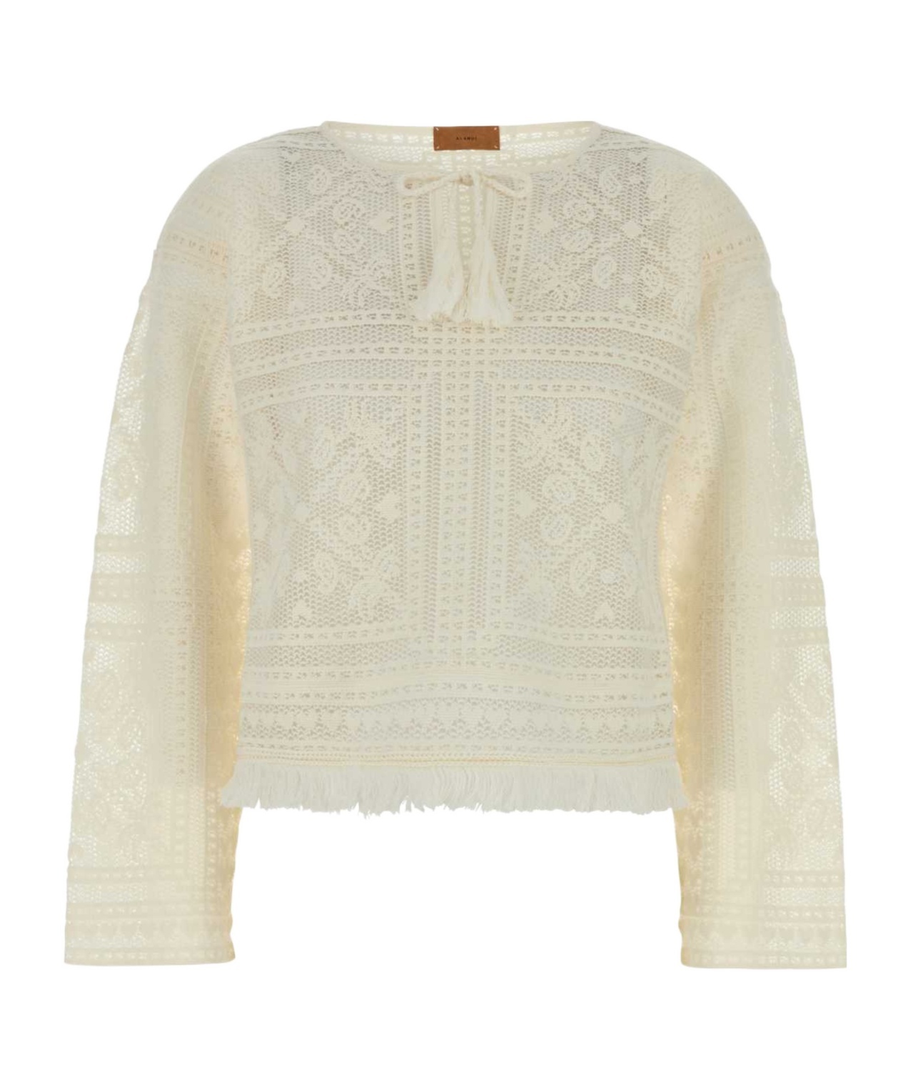 Alanui Crochet Sweater With Fringe And Lace In Neutral