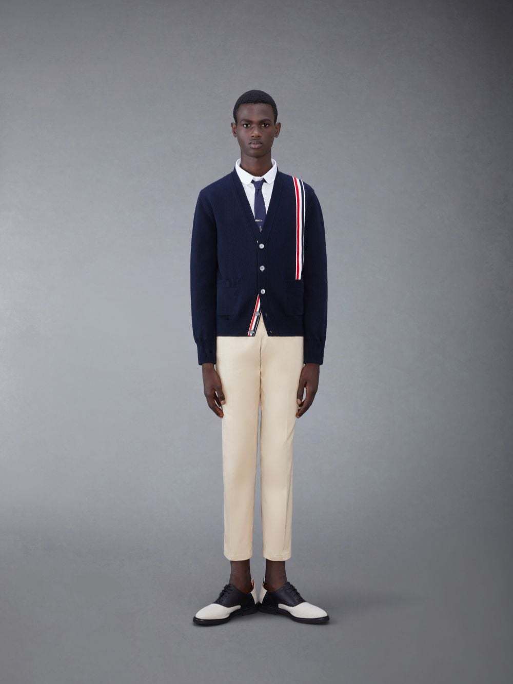 Thom Browne Rwb Stripe Intarsia Cotton Cardigan In Blue