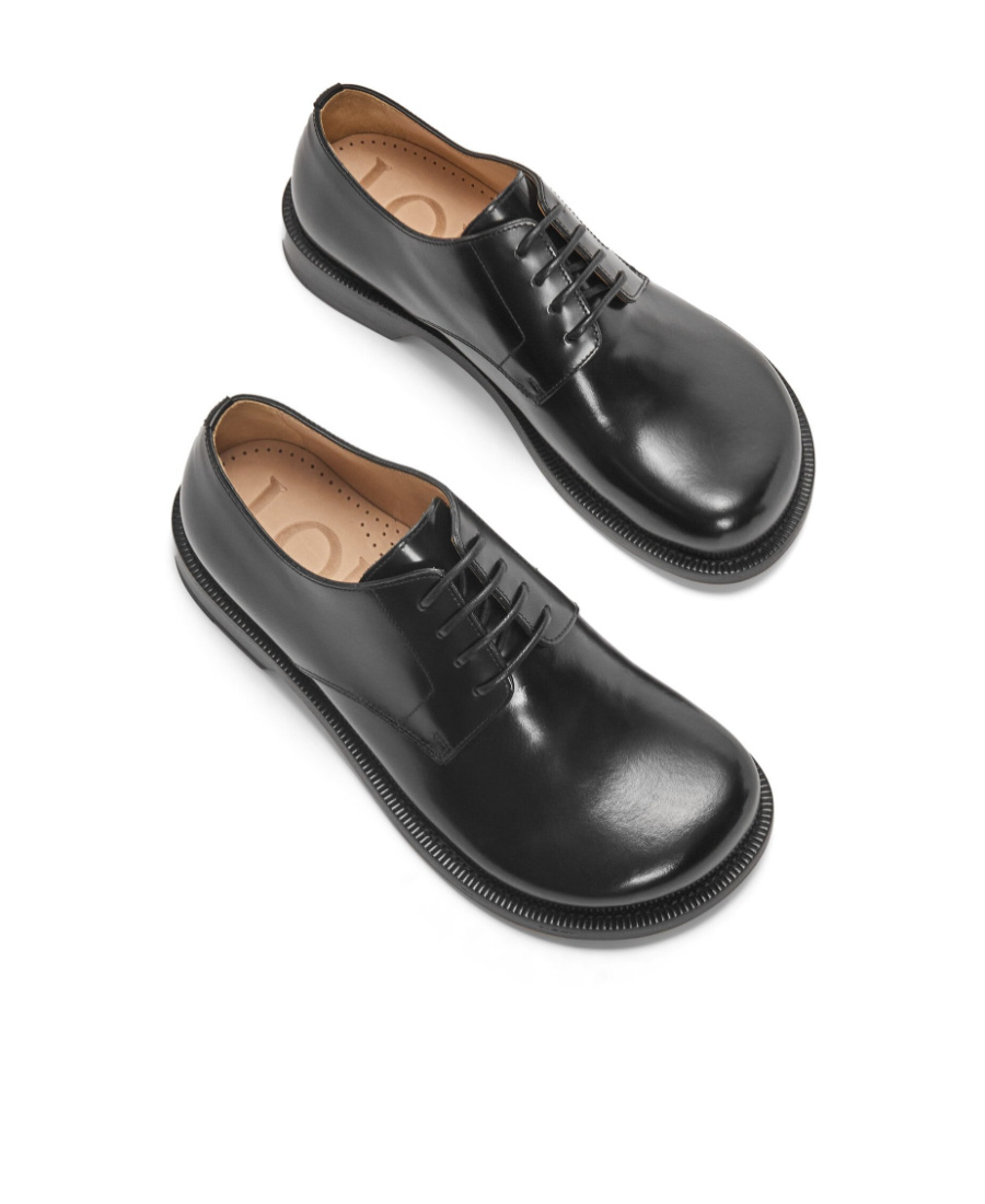 Loewe Terra Glossed-leather Derby Shoes In Black
