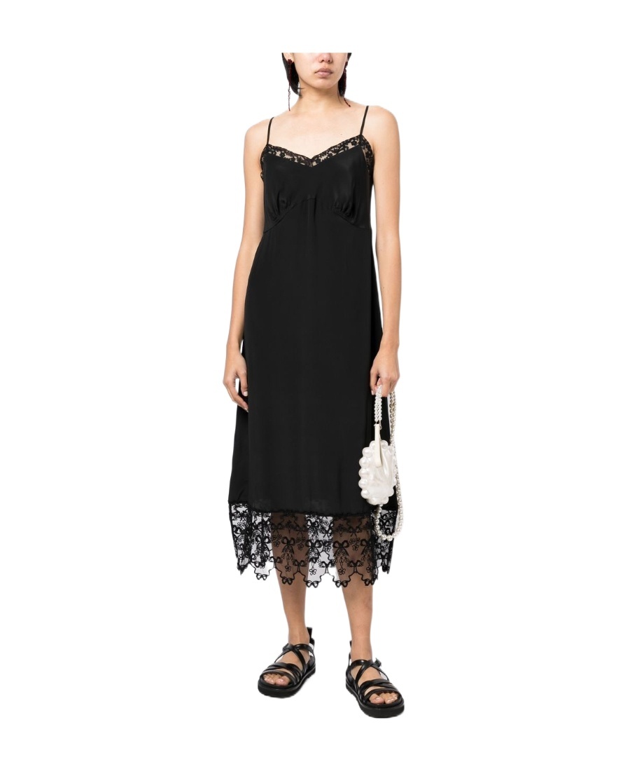 Simone Rocha Floral-jacquard Silk-satin Midi Slip Dress In Black