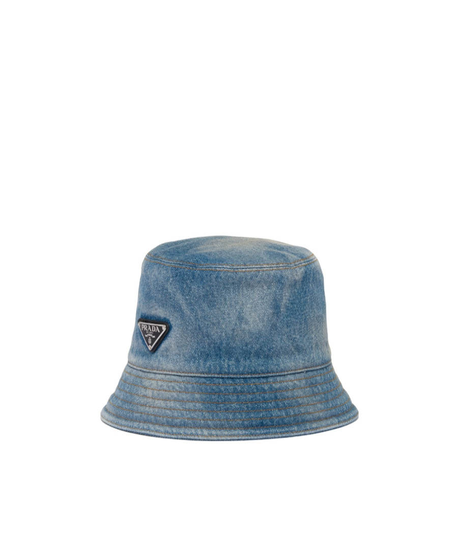Prada Womens Blue Brand-plaque Wide-brim Denim Bucket Hat In Blue