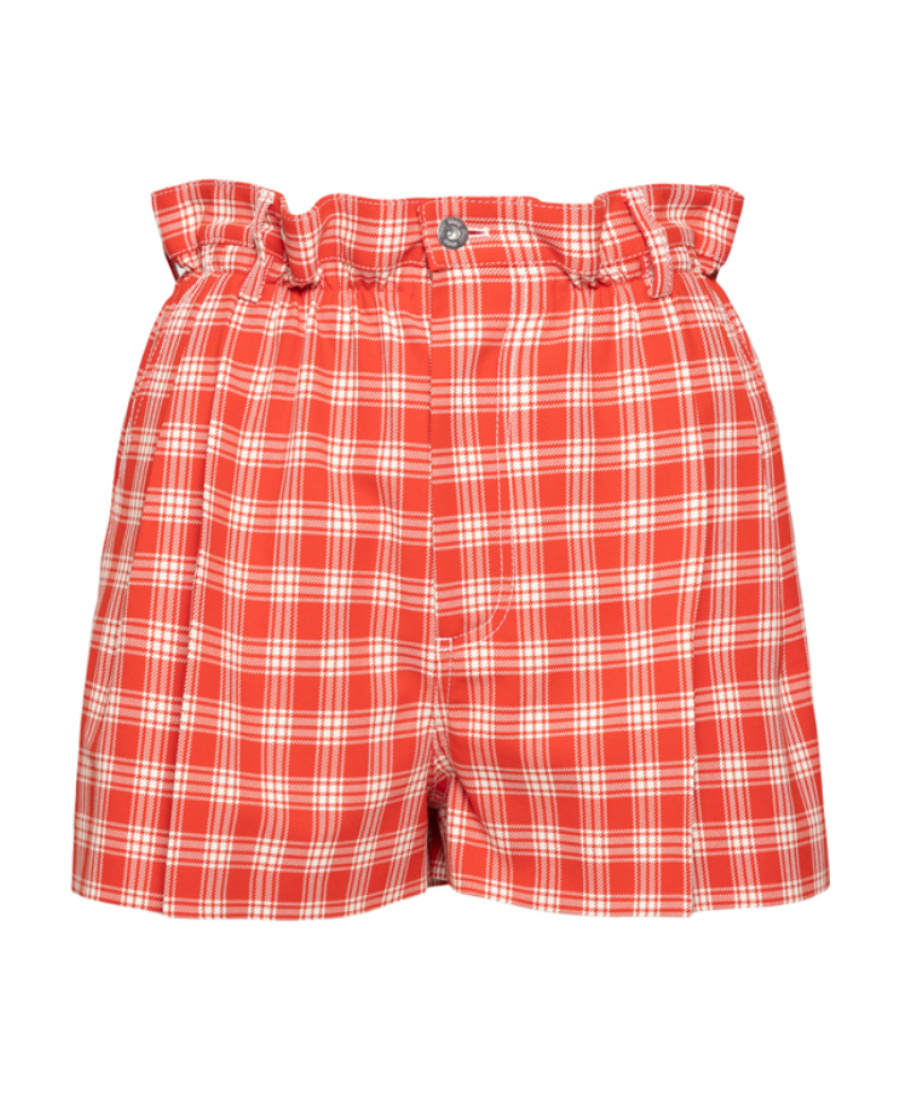 Miu Miu Paperbag-waist Checked Shorts In Pink