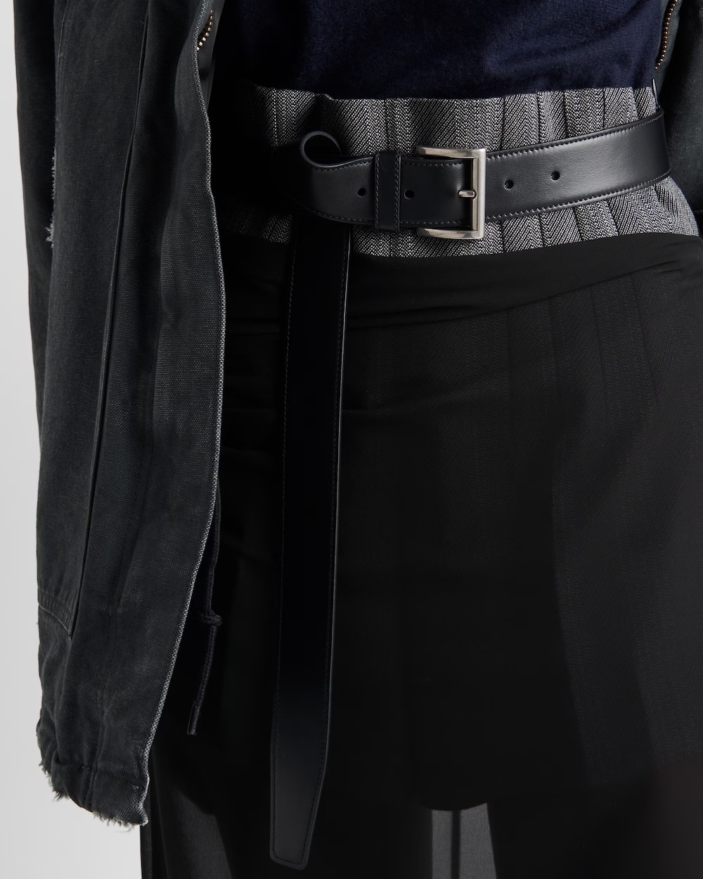 Prada Black Georgette Midi Skirt In Black