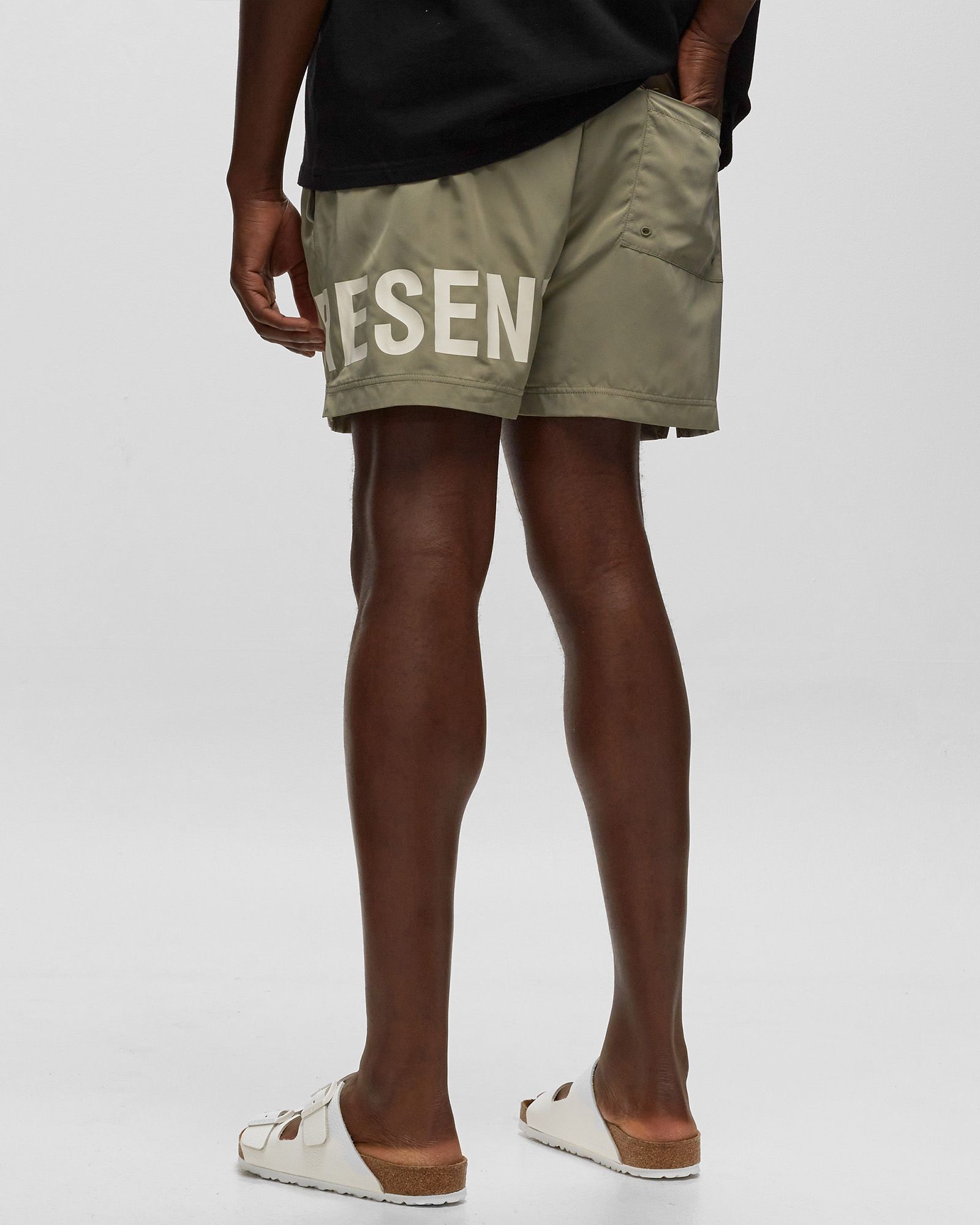 Represent Green Swim Shorts With Elastic Drawstring Waist And Logo Lettering Print In Tech Fabric Man In Gray