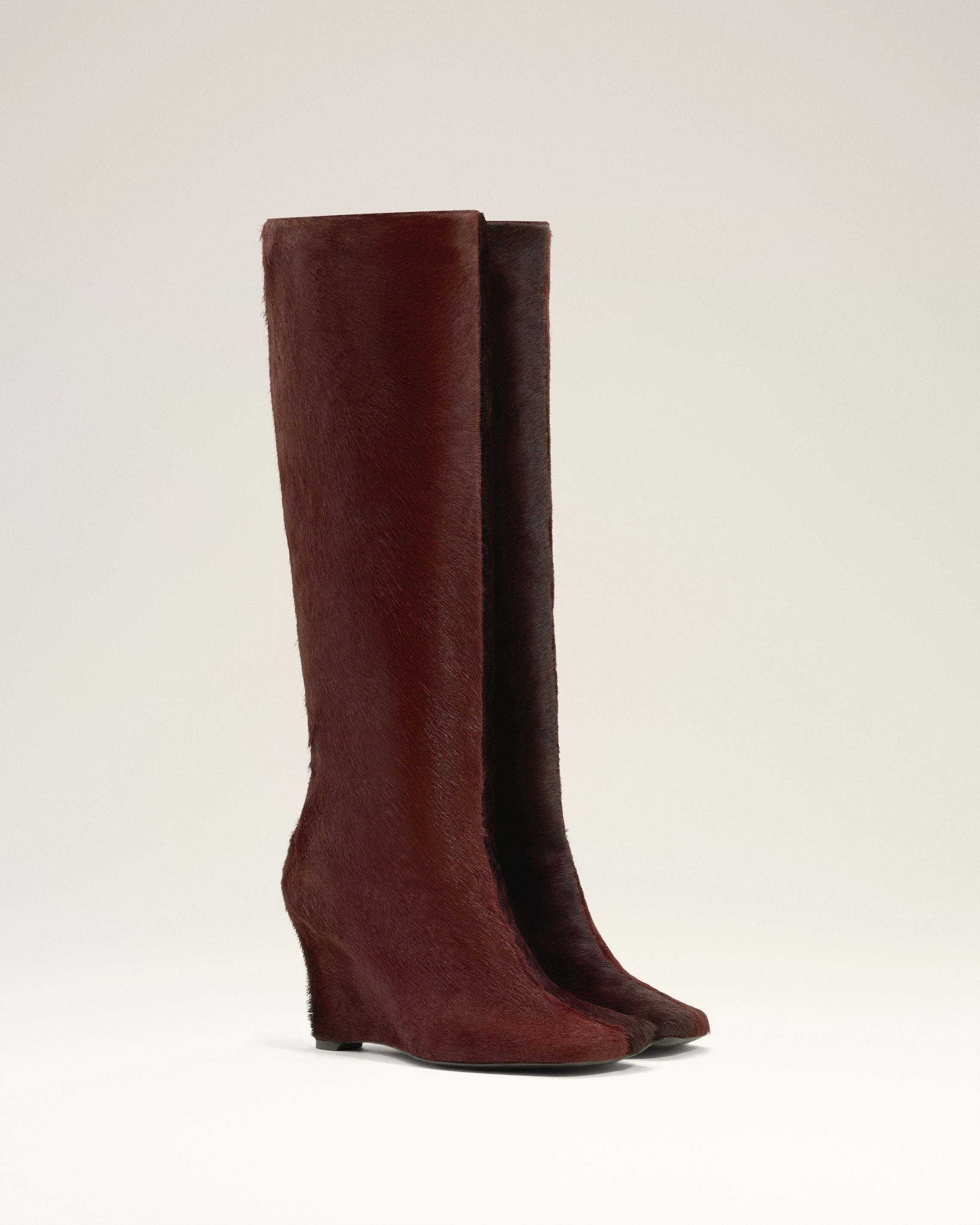 Ami Alexandre Mattiussi Burgundy Leather Bicolor Knee High Boots Red In Red