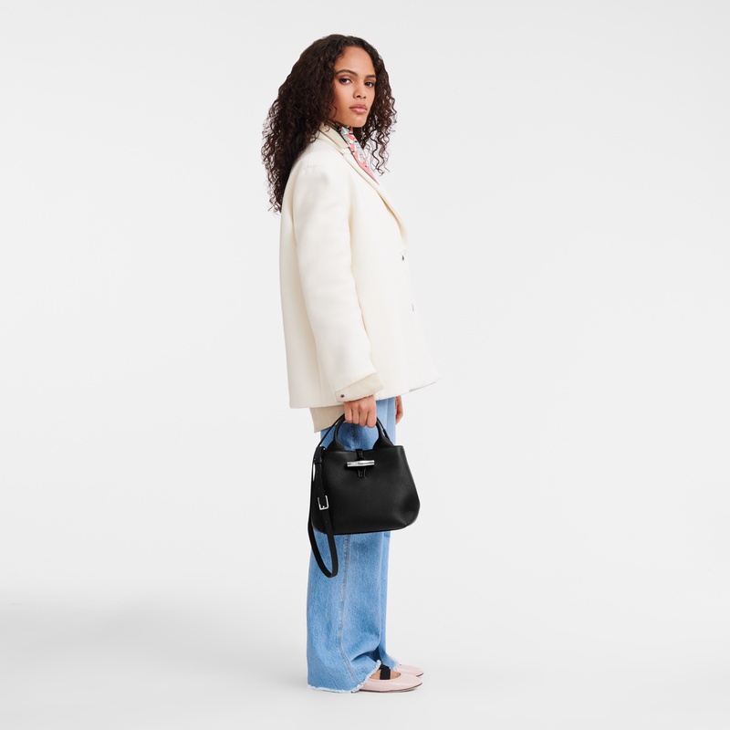 Longchamp Leather Tote Bags In Black