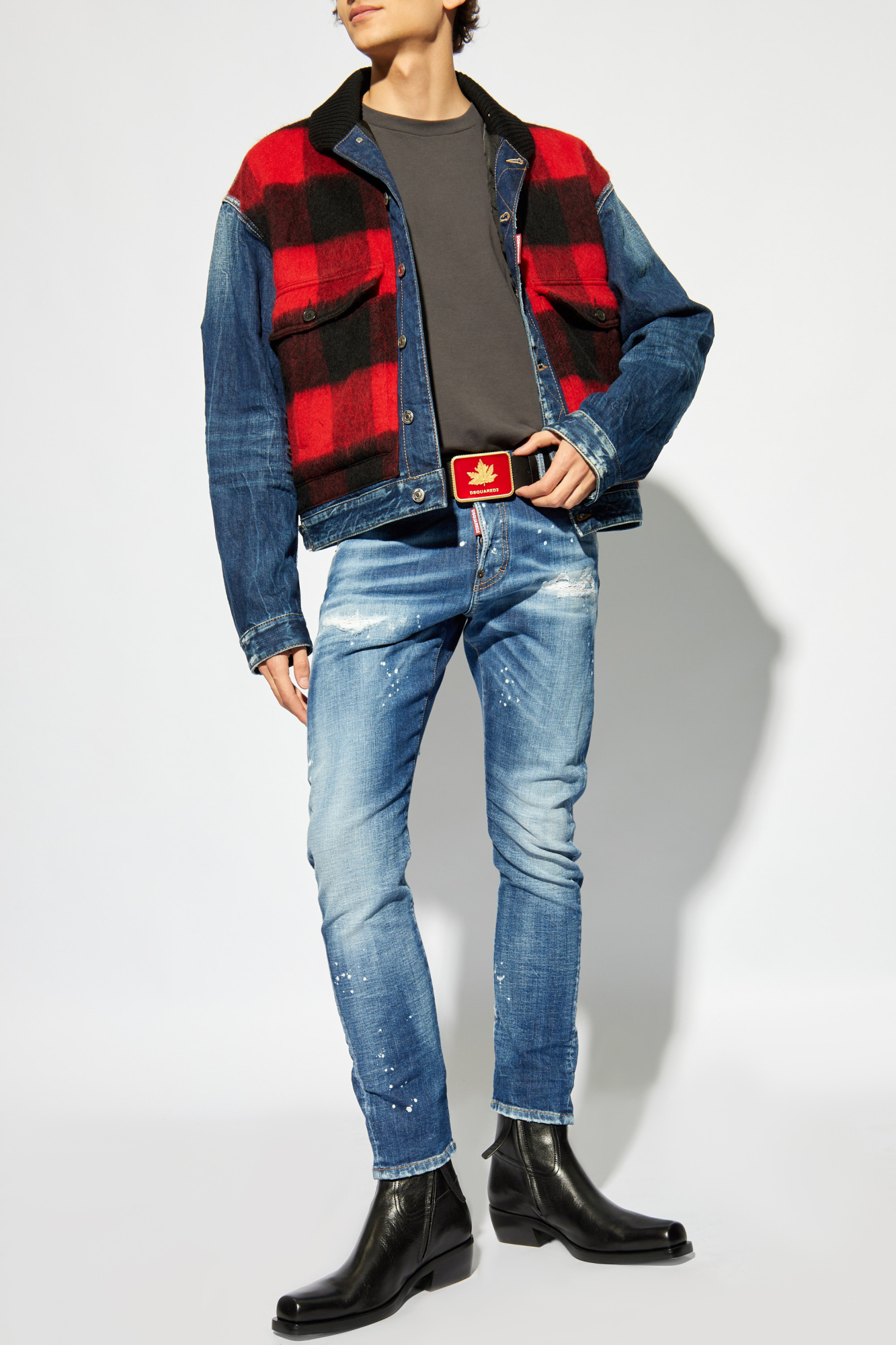 Dsquared2 Logo Patch Distressed Skinny Jeans In Blue