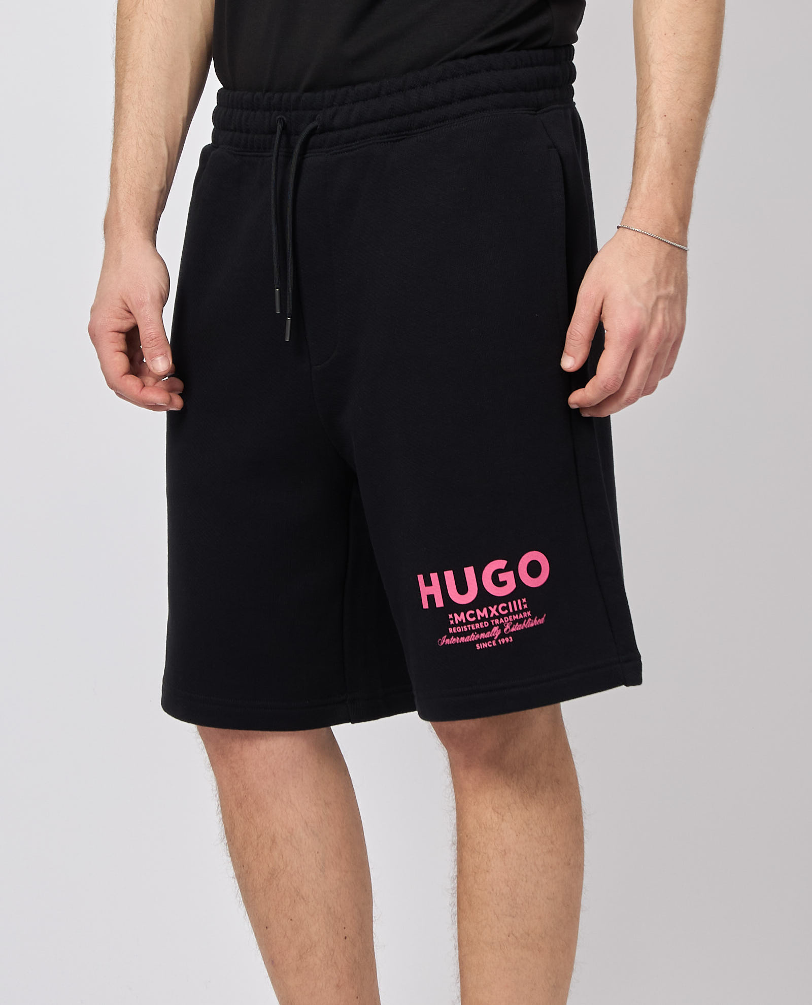 Hugo Boss Elastic Waistband Shorts With Side And Back Pockets In Black