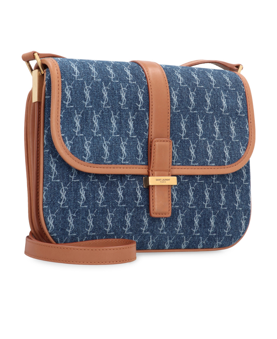 Saint Laurent Monogram Denim Crossbody Bag In Blue