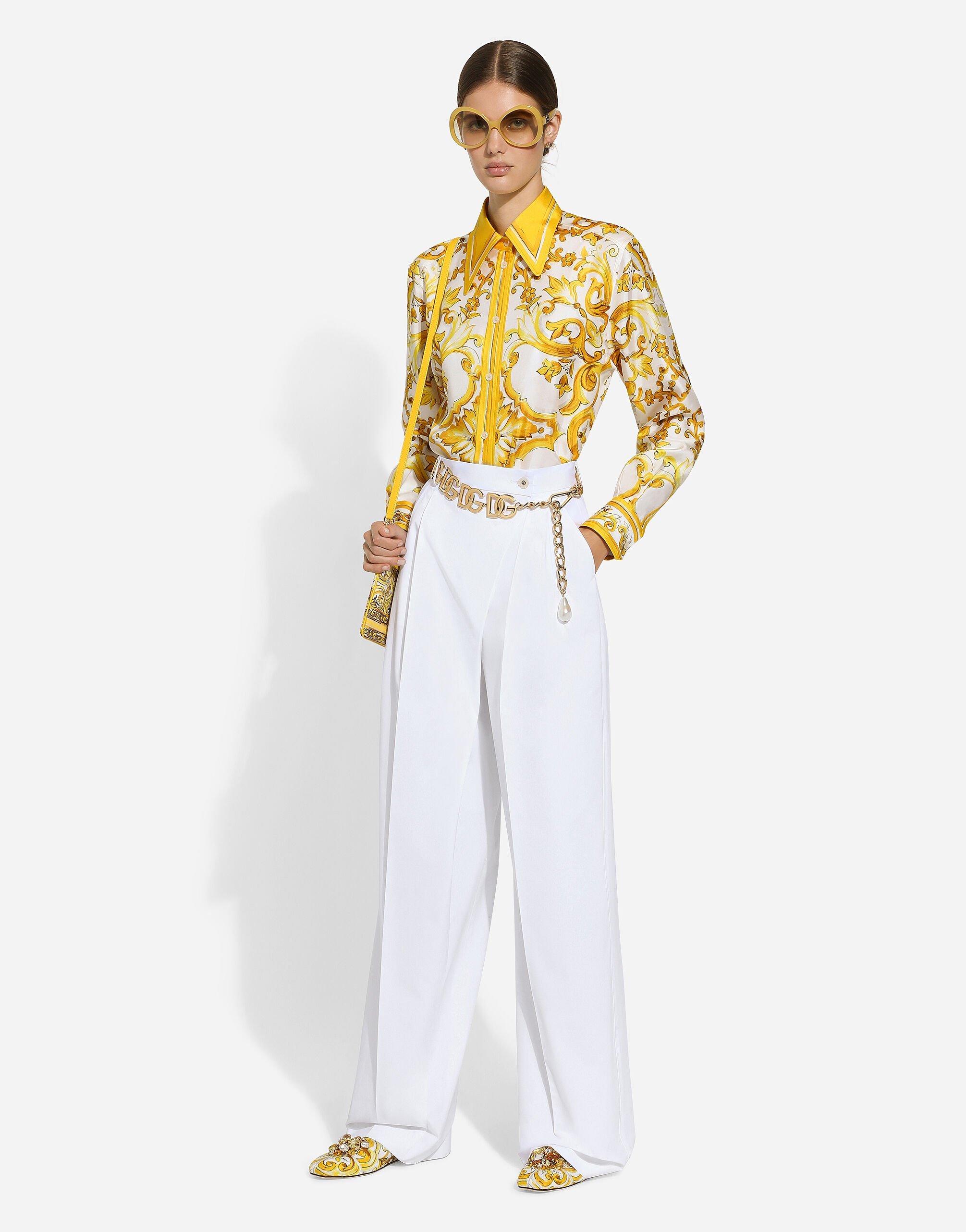 Dolce & Gabbana Majolica Print Long-sleeved Silk Shirt In Multicolor