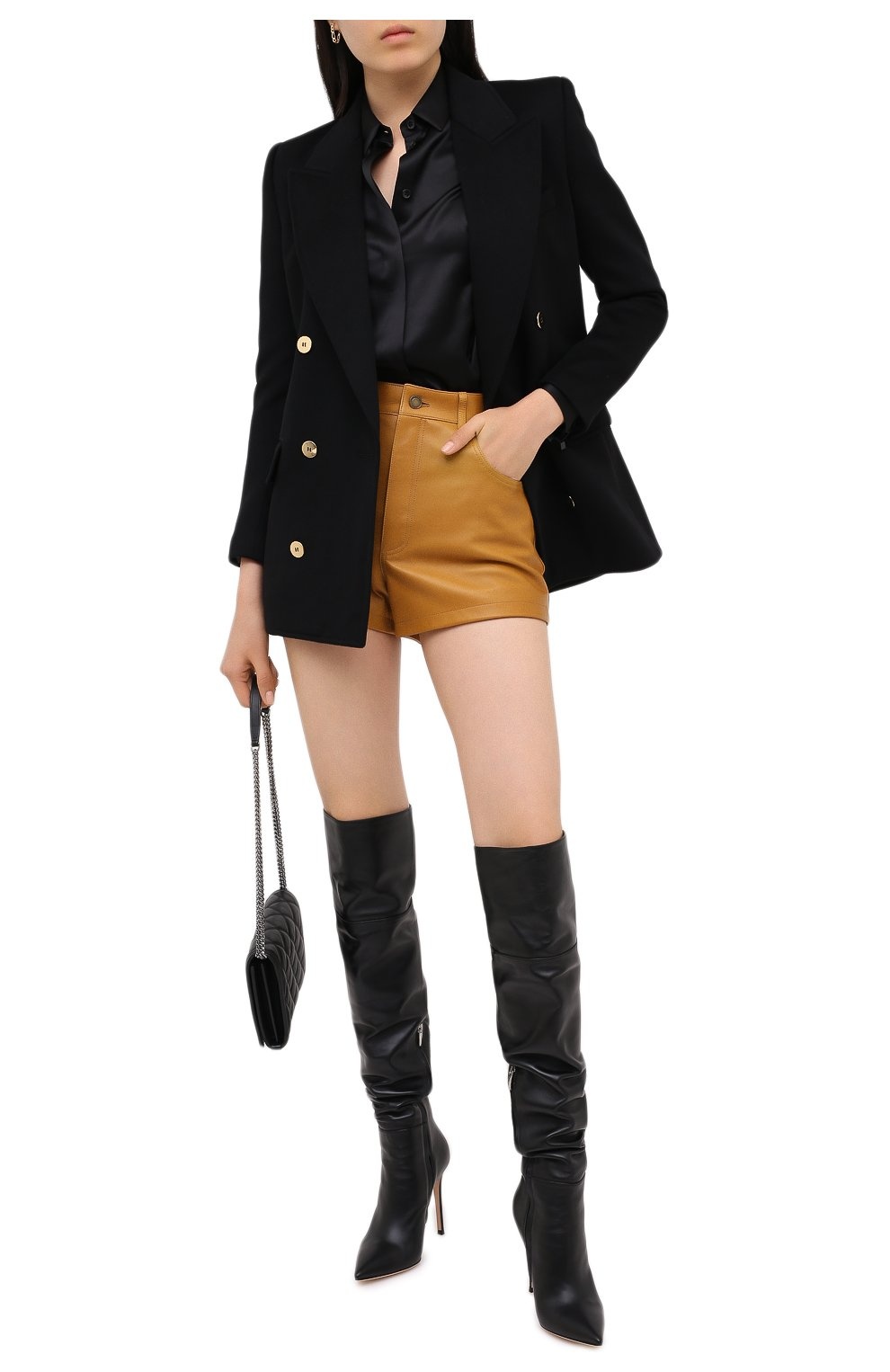 Saint Laurent Lambskin Leather Shorts In Yellow
