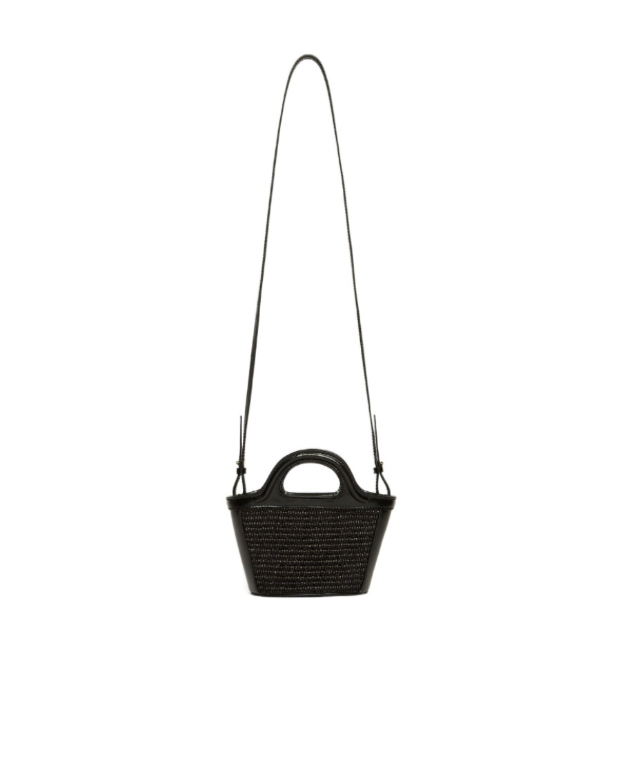 Marni Tropicalia Structured Shoulder Bag With Raffia Panels In Black