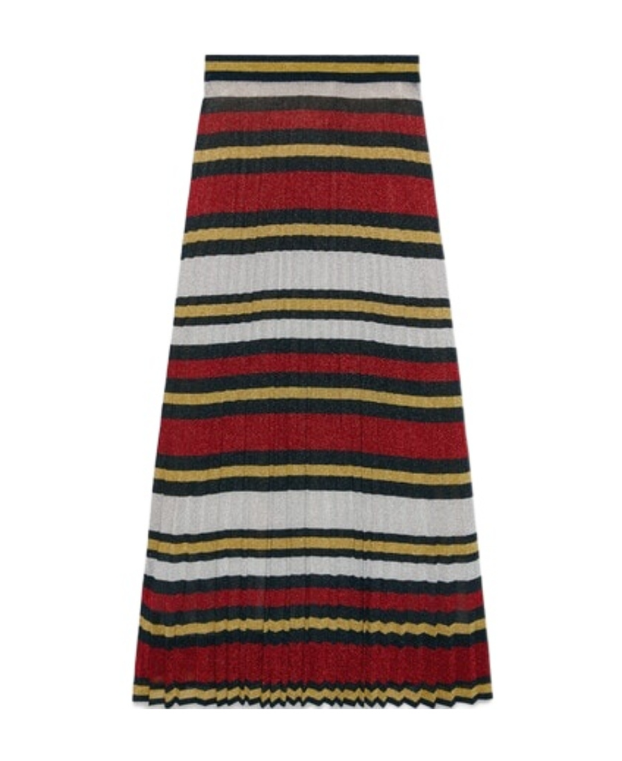 Gucci Striped Pleated Lamé Skirt In Black