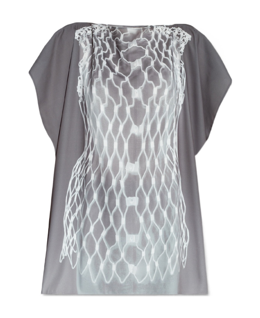 Shop Mm6 Maison Margiela Graphic-print Short-sleeved Blouse In Gray