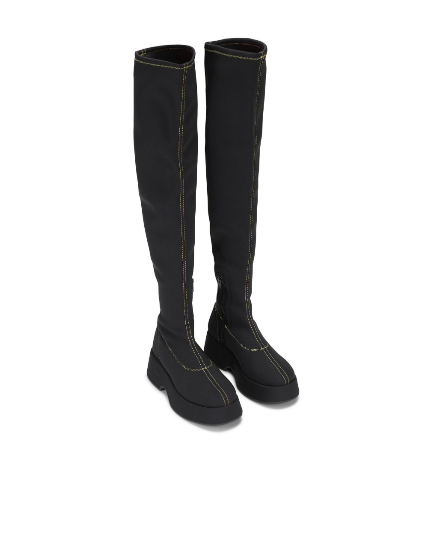 Ganni Retro Flatform Over-the-knee Sockboots In Black In Black