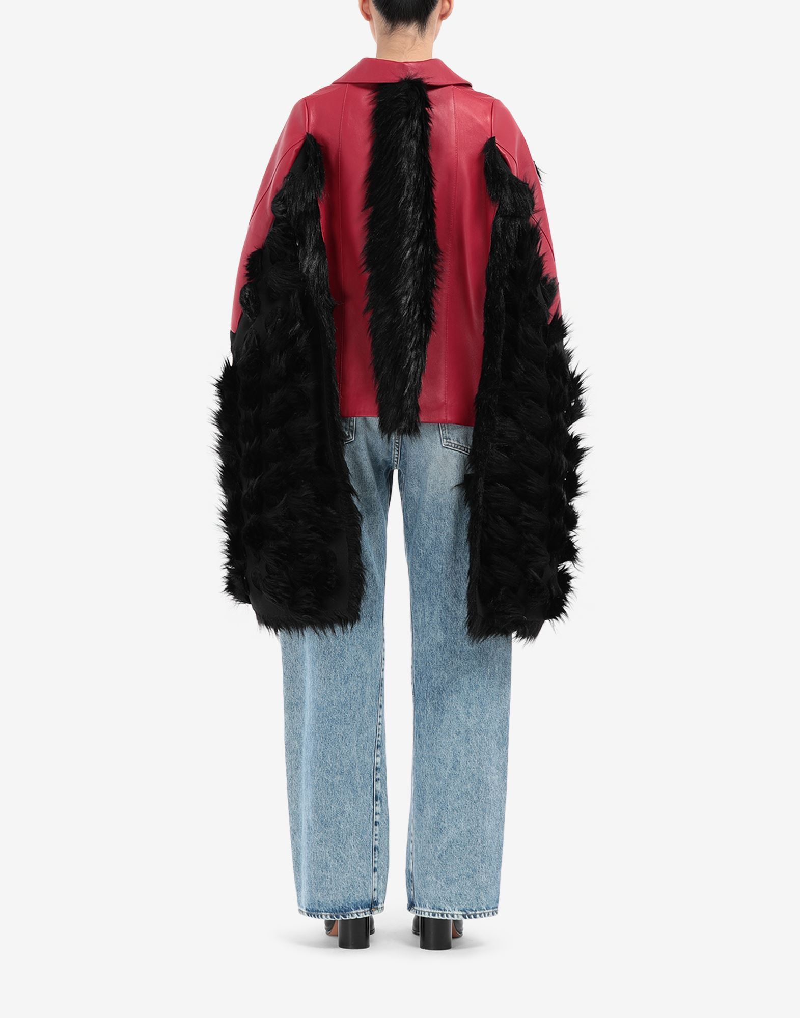 Maison Margiela Mantella In Pelle Profilata In Ecopelliccia Jacket In Red