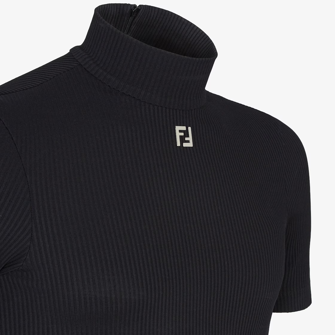 Fendi Stand Up Collar Knit Top For Men In Black
