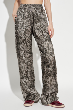 Golden Goose Floral-print Elastic-waist Straight Trousers In Black