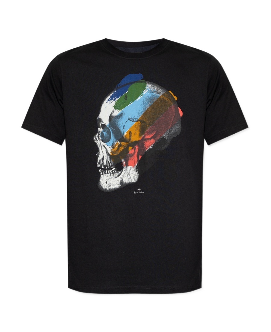 Shop Ps By Paul Smith Stripe Skull-print Organic Cotton T-shirt In Black