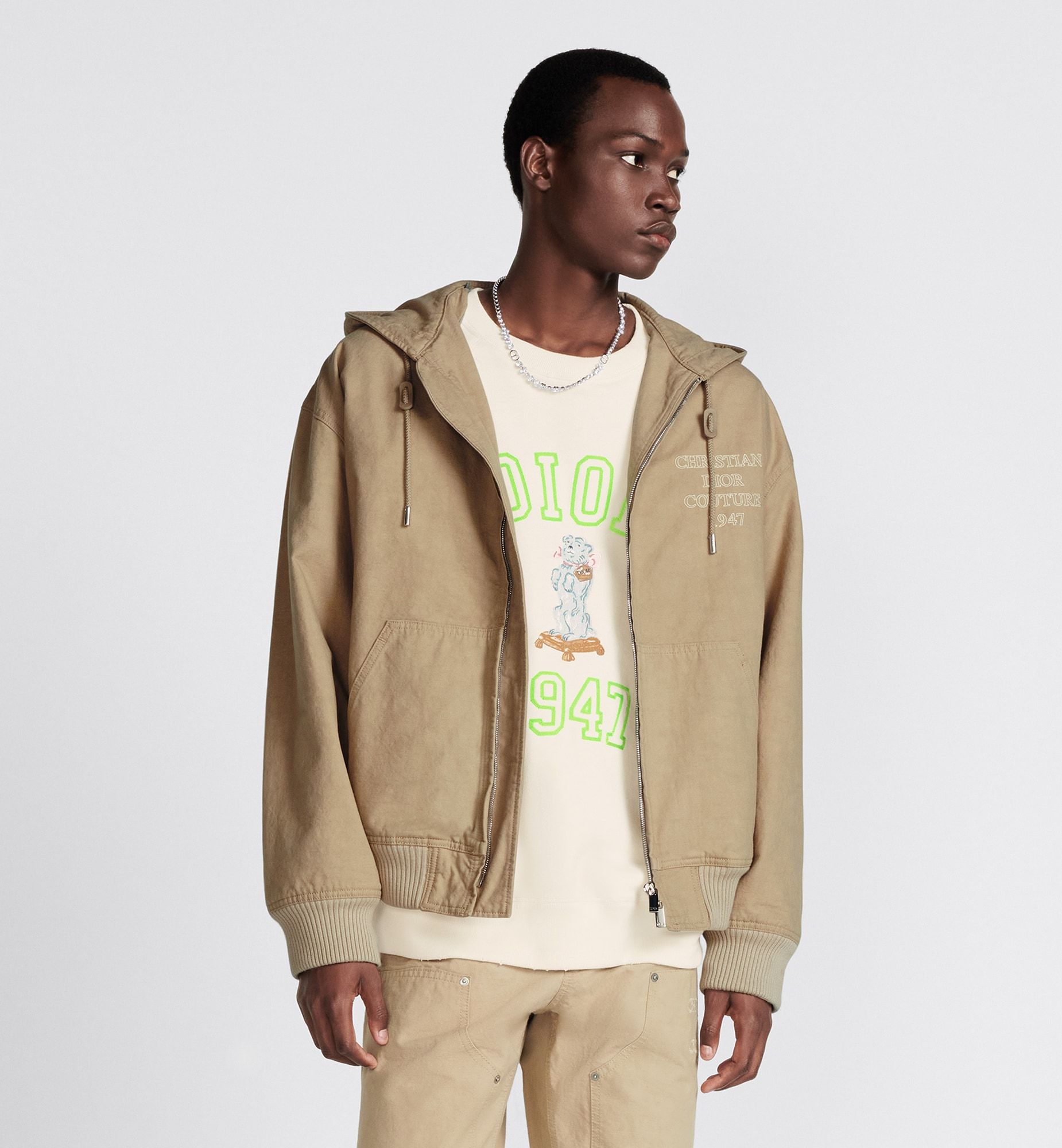 Dior Logo Zipper Casual Jacket In Nude