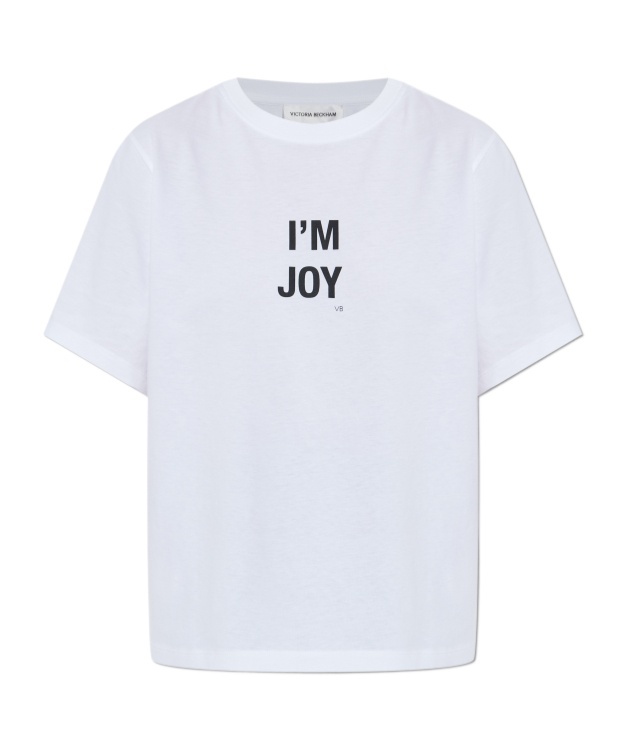 Victoria Beckham Graphic Print Crew Neck Short Sleeve Top In White