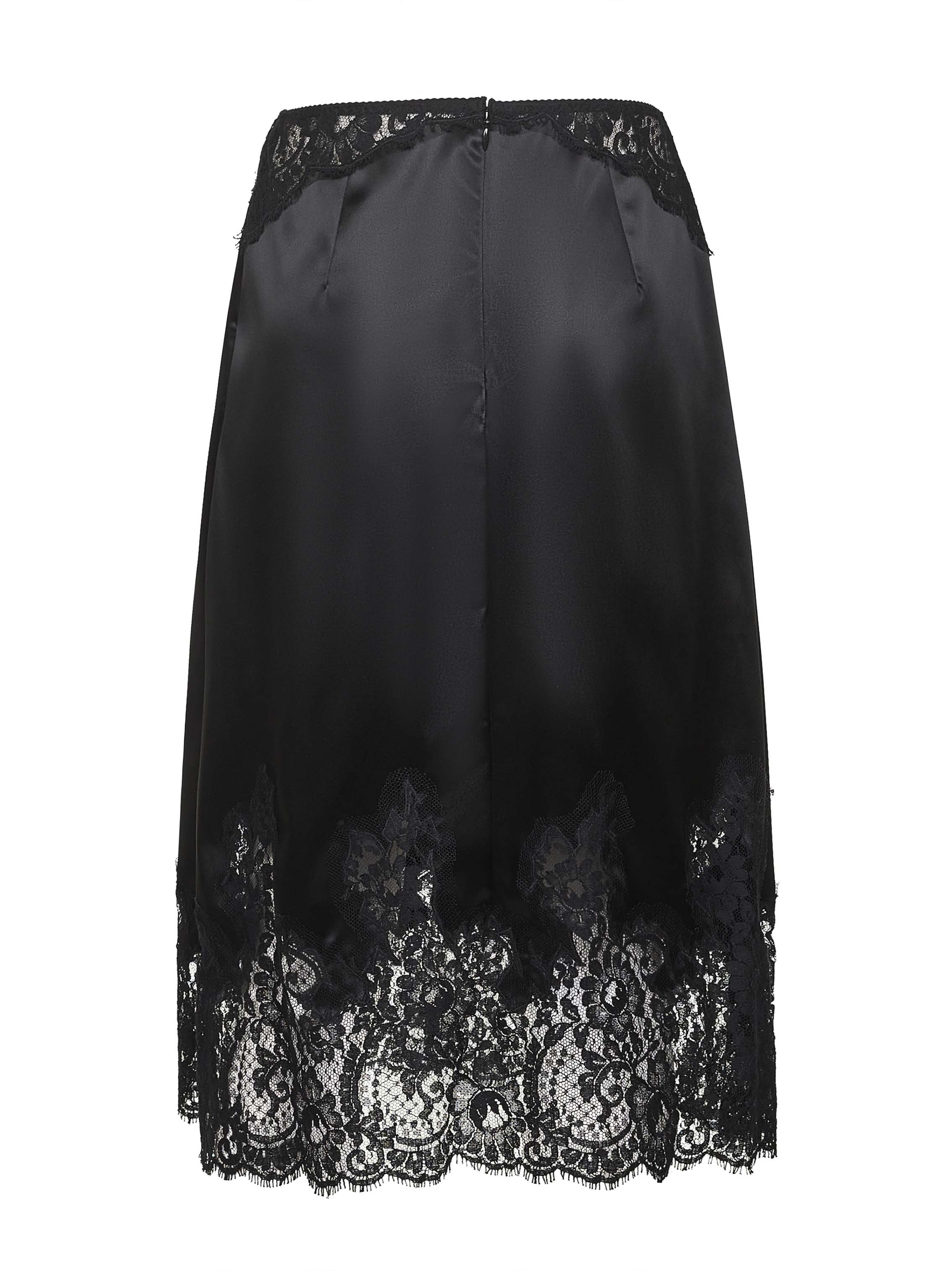Dolce & Gabbana Black Satin And Lace Mid Calf-lenght Skirt In Black
