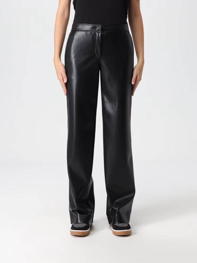 Twinset Straight-cut Leather Casual Pants In Black