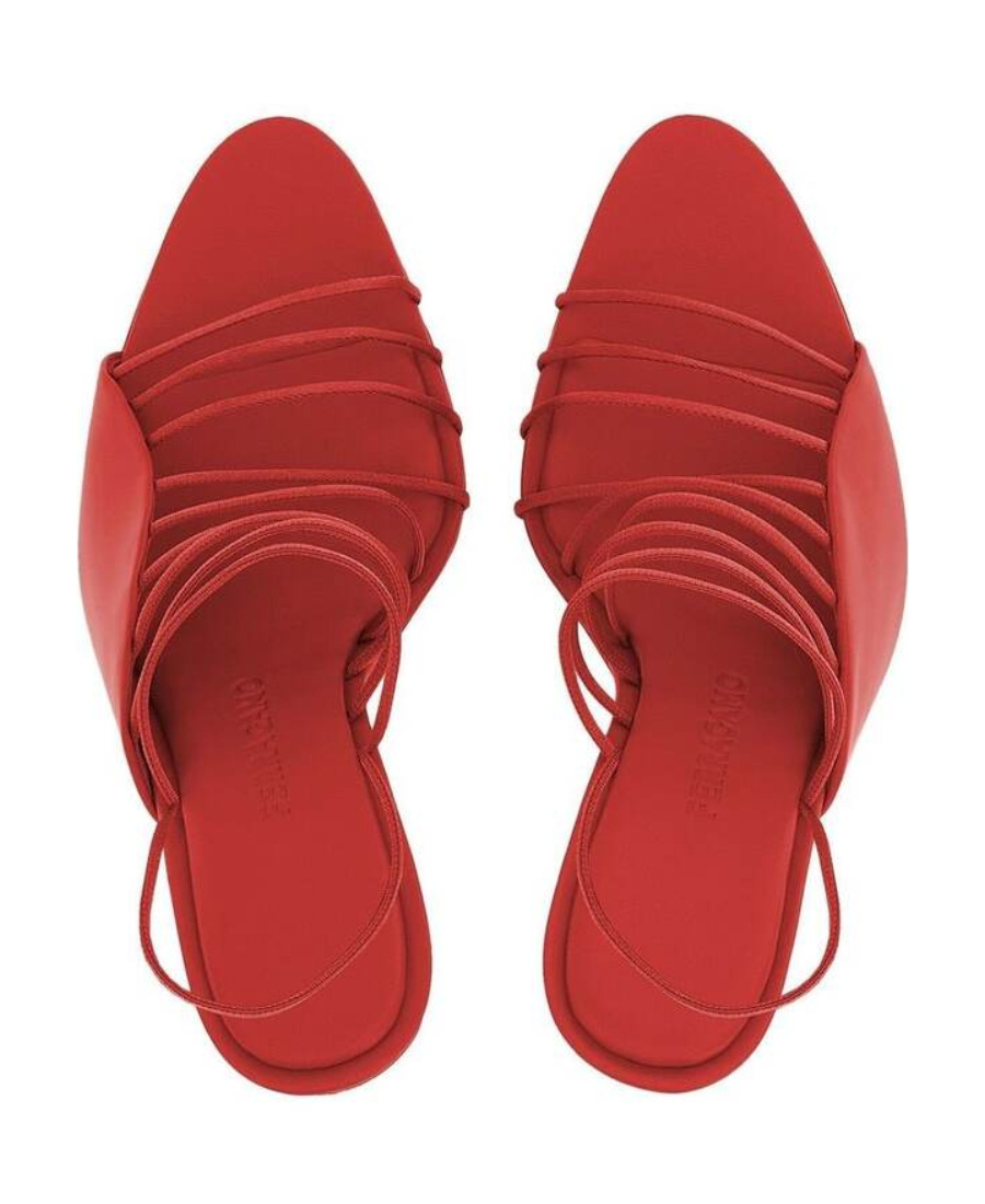 Ferragamo Ladies Red Leather Altaire Ultra Fine Strap Sandals In Multi
