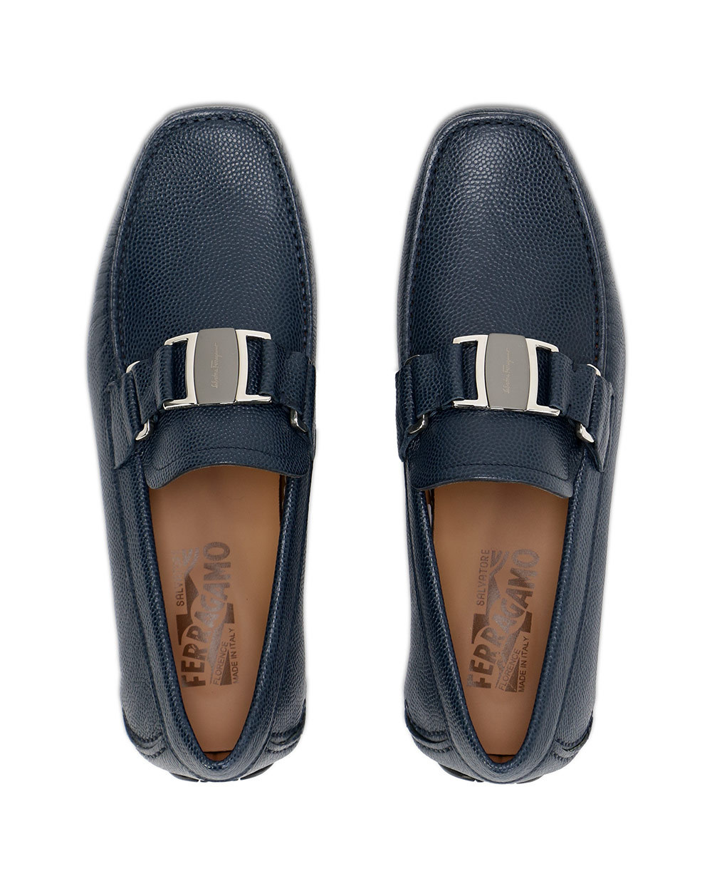 Ferragamo Navy Blue Clasp Business Casual Shoes In Black