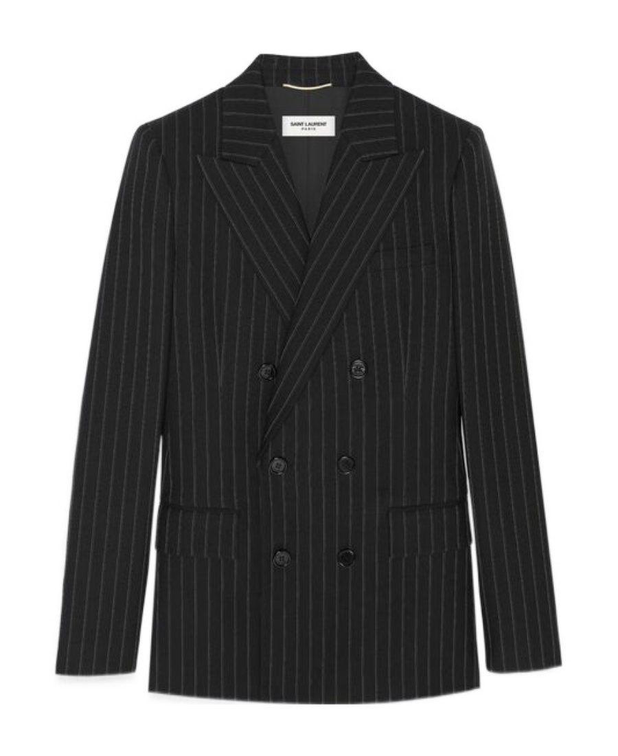 Saint Laurent Pinstripe Double Breasted Blazer In Black