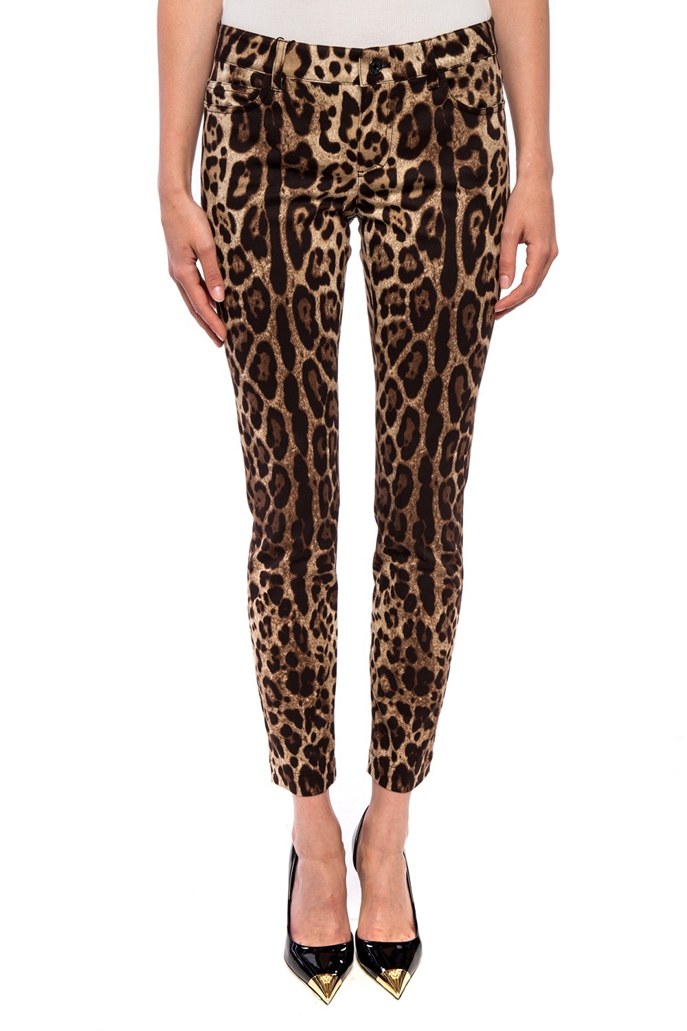 Shop Dolce & Gabbana Leopard Print Cropped Jeans In Black